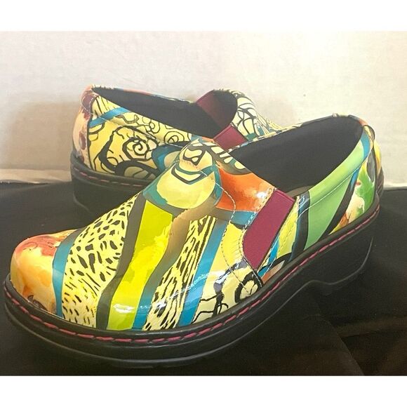Klogs Naples Size 8 M Patent Leather Multi Color Floral Slip On Shoes Clogs - Picture 6 of 11